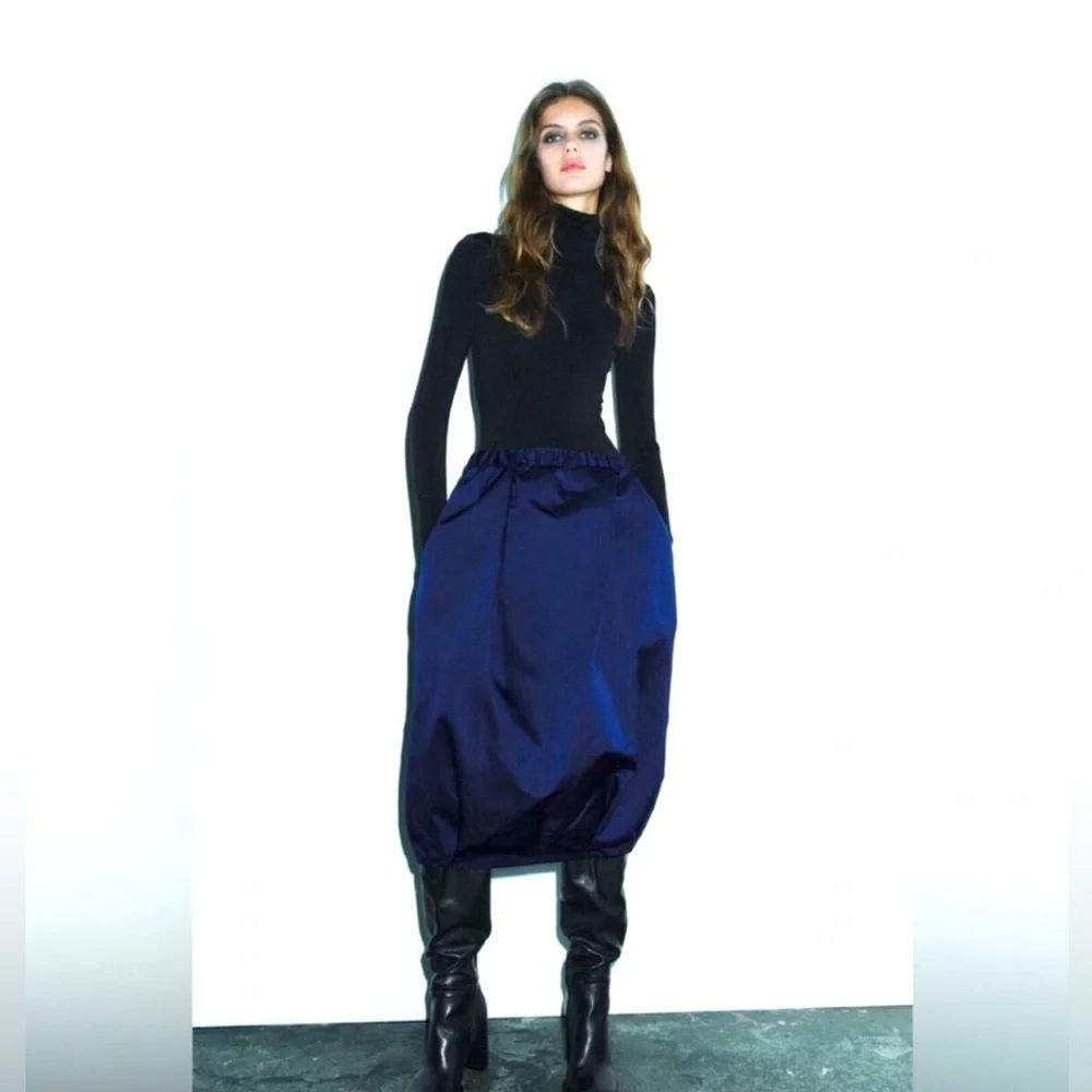 Zara collection taffeta voluminous midi blue skirt limited edition sz.S - Picture 1 of 10